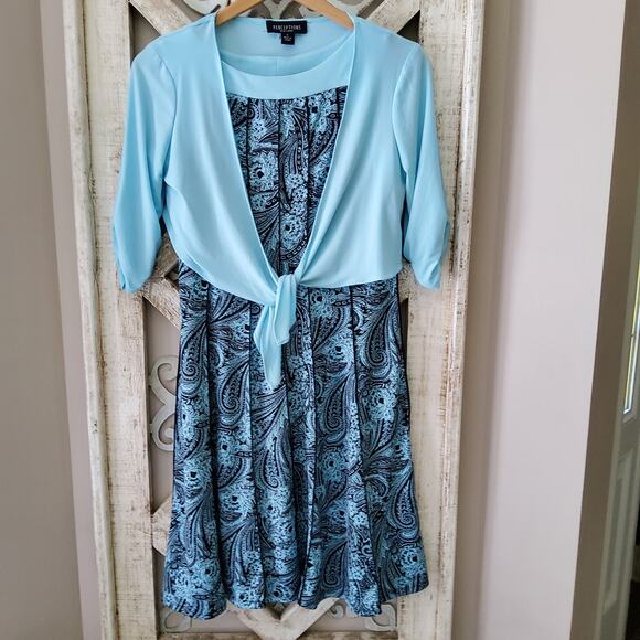 Perceptions Women's Sleeveless Shift Midi Dress with Tie Front Cardigan in Blue - Picture 9 of 11